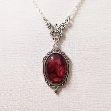 Gothic Blood Red Quartz Charm Necklace Oval Pendant Necklace For Women