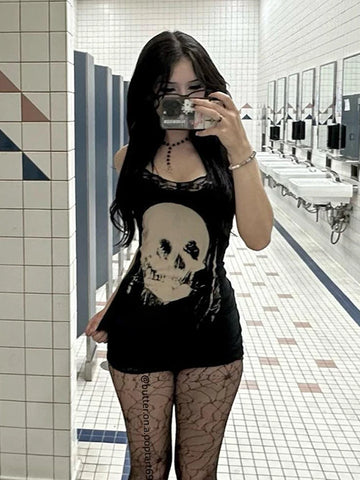 AltGoth Cyber Punk Gothic Dress Women Streetwear Harajuku Skull
