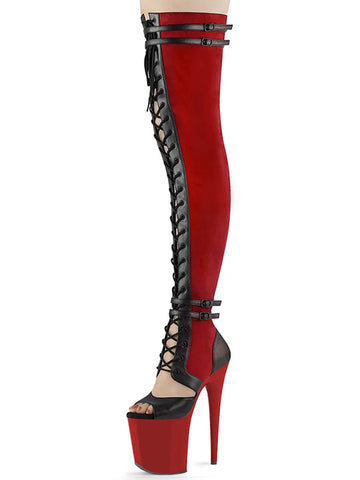 20cm Gothic Red Women's Exotic Dancer Thin Heels Platform Boots