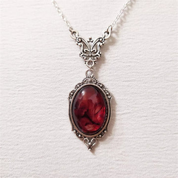 Gothic Blood Red Quartz Charm Necklace Oval Pendant Necklace For Women