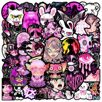 10/30/50pcs Pink Black Gothic Cool Girl Stickers Horror Skull Decal