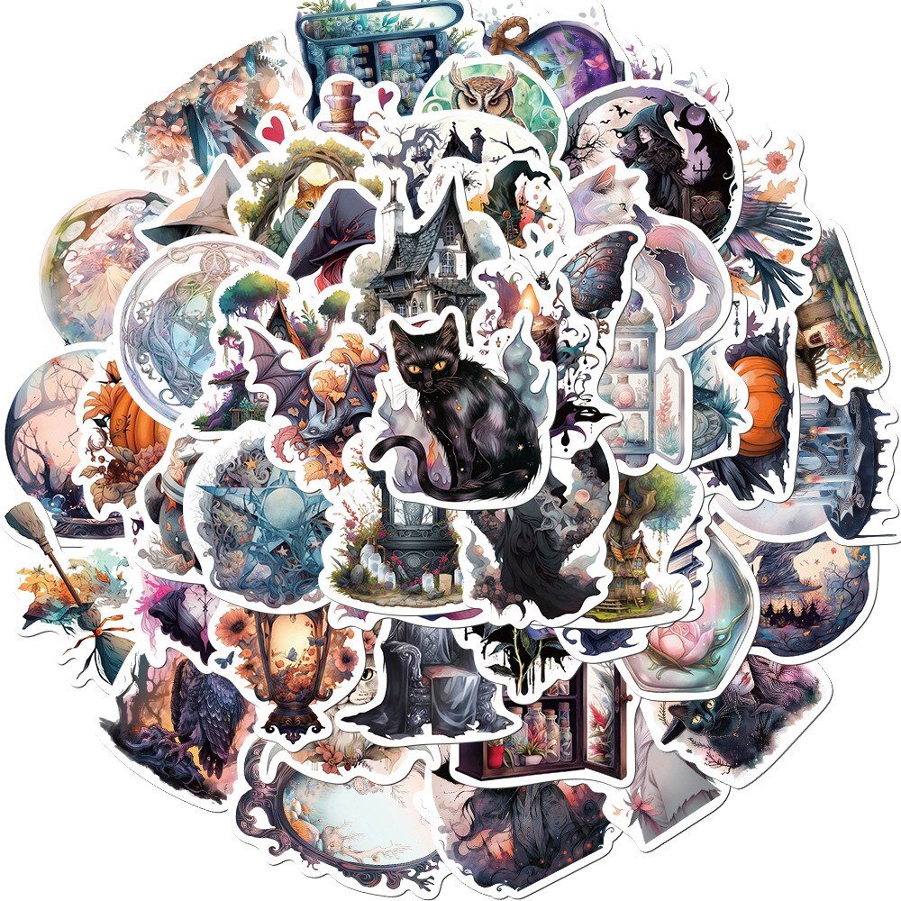 10/30/50pcs Cool Art Gothic Magic Witch Aesthetic Stickers Decorative