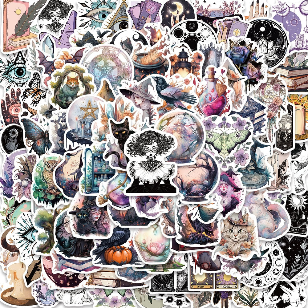 10/50/100PCS Witchy Gothic Potion Cat Witch Moon Tarot Boho Apothecary
