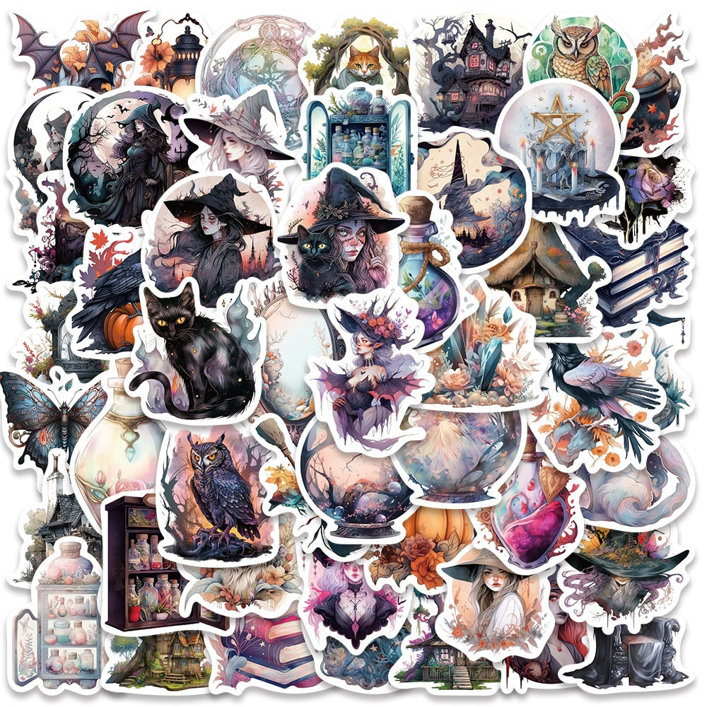 10/50/100PCS Witchy Gothic Potion Cat Witch Moon Tarot Boho Apothecary