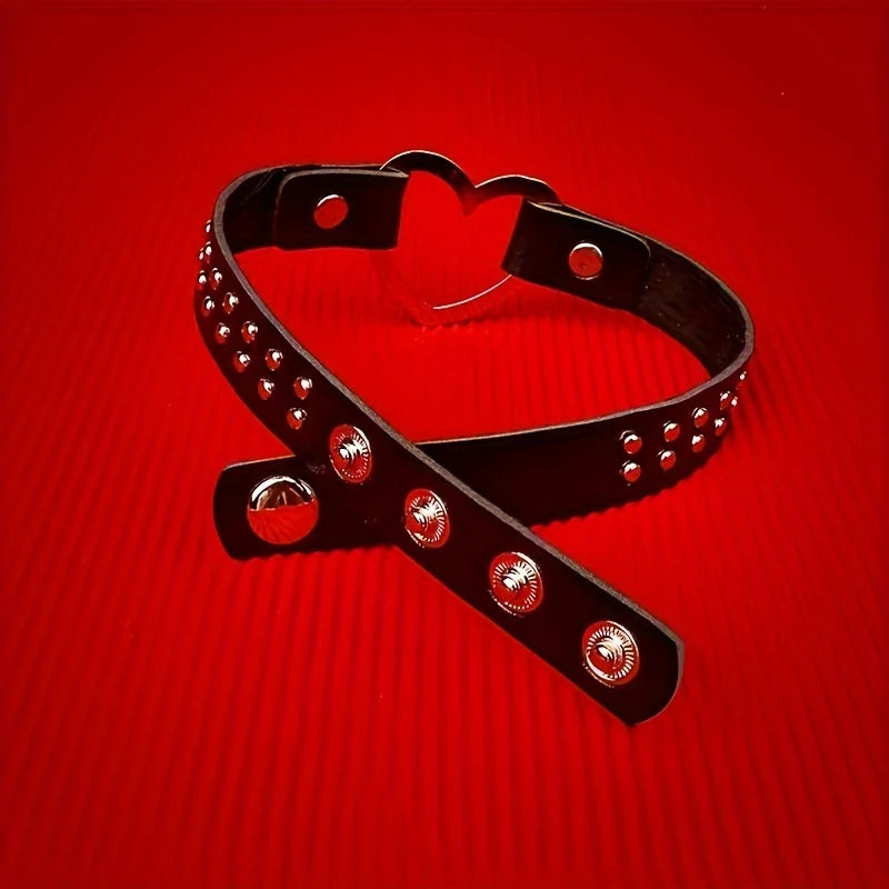 Y2K Punk Gothic Heart Stud PU Leather Choker Necklace for Women - Sexy
