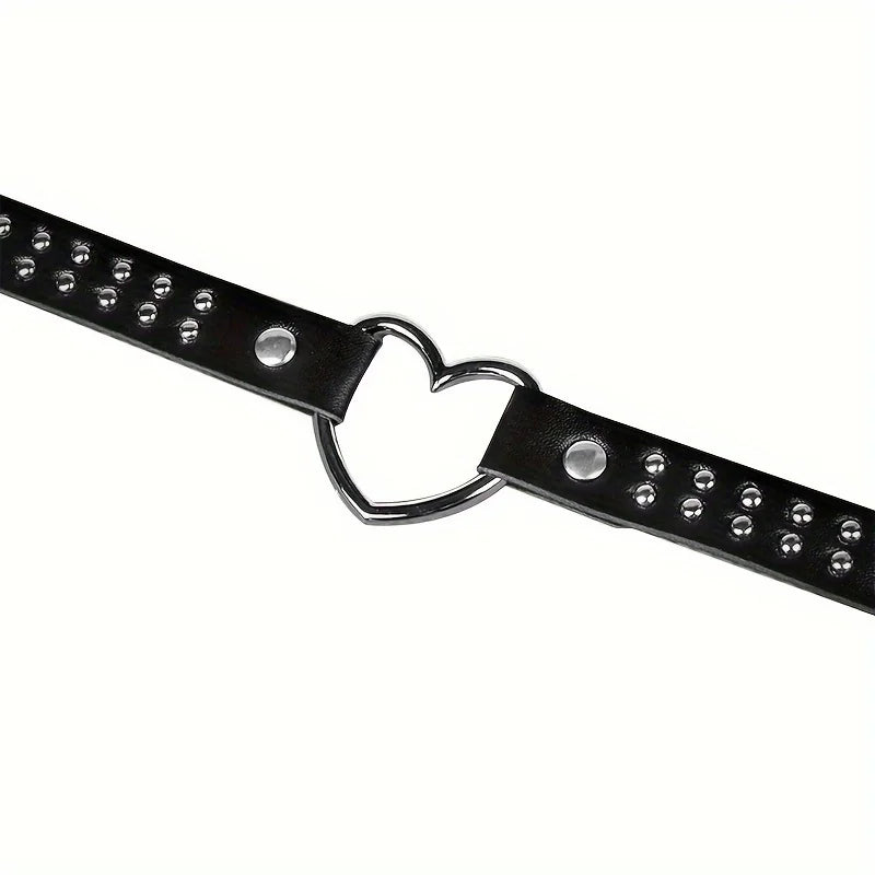 Y2K Punk Gothic Heart Stud PU Leather Choker Necklace for Women - Sexy