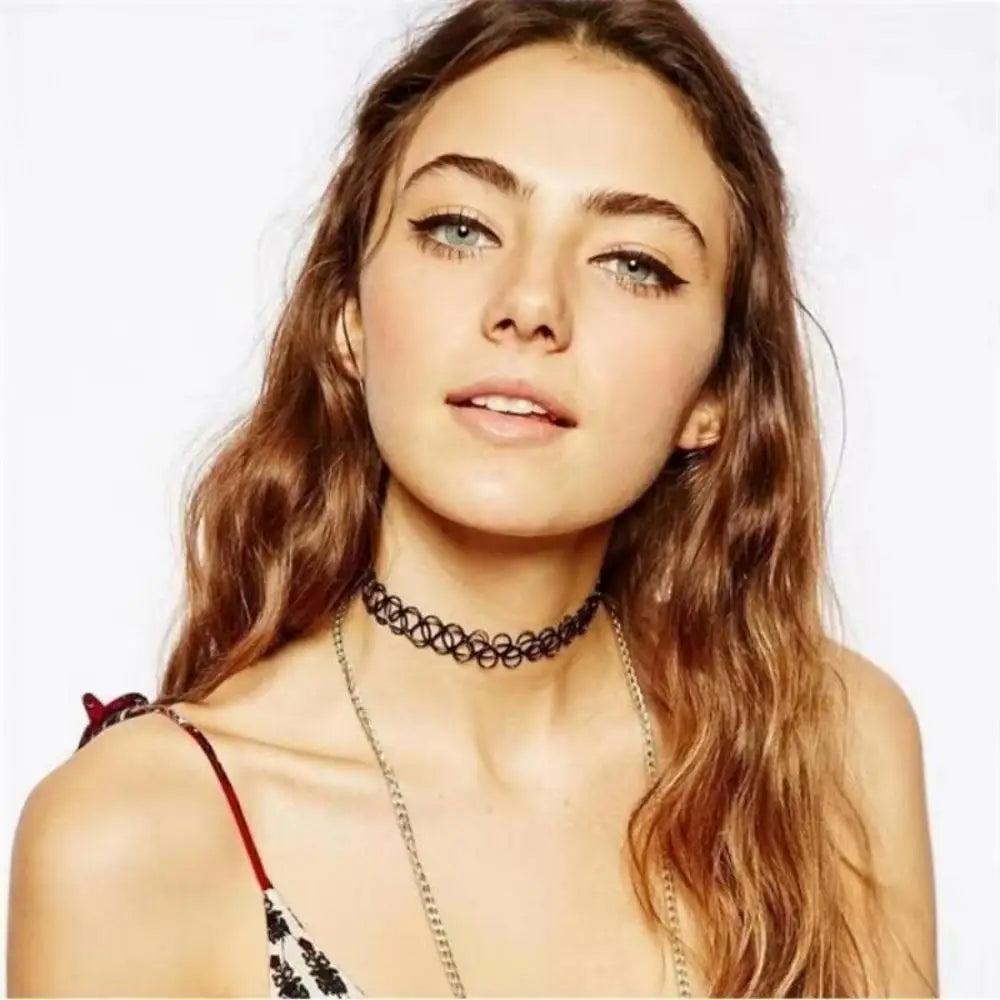 Vintage Elastic Braided Fish Thread Choker Gothic Black Choker 1pc