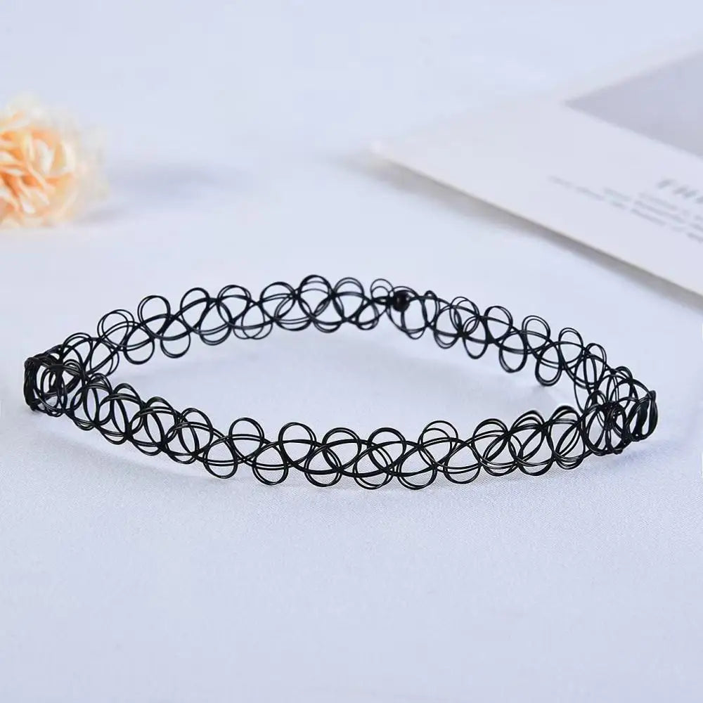 Vintage Elastic Braided Fish Thread Choker Gothic Black Choker 1pc