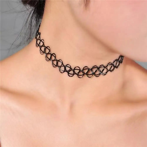Vintage Elastic Braided Fish Thread Choker Gothic Black Choker 1pc