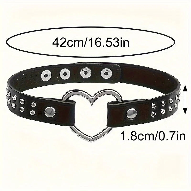 Y2K Punk Gothic Heart Stud PU Leather Choker Necklace for Women - Sexy