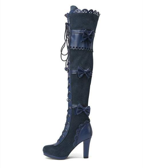 Bonjomarisa Platform Boots For Women Lace Up Chunky High Heel Med Calf