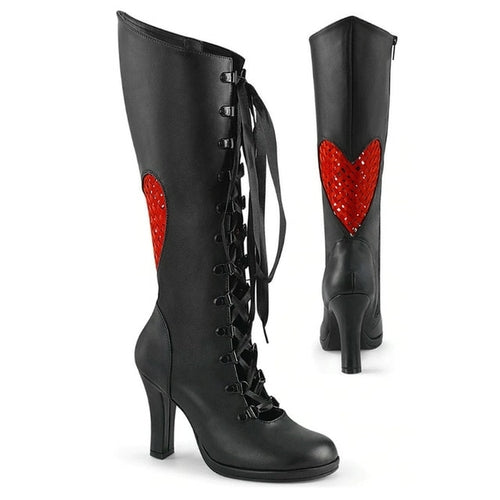 Bonjomarisa Platform Boots For Women Lace Up Chunky High Heel Med Calf