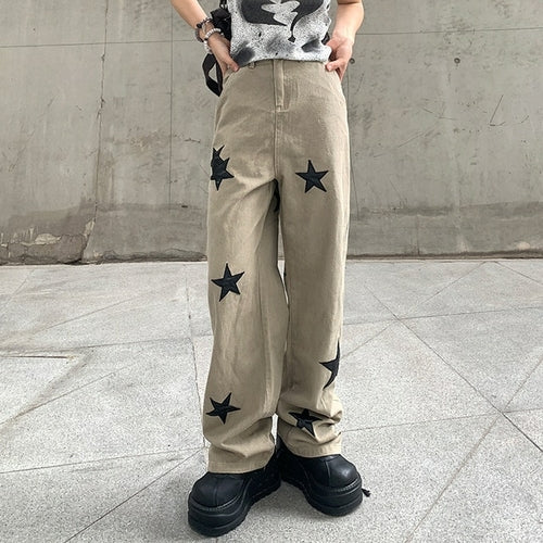 Eyelet Buckle Cyber Punk Goth Baggy Jeans Y2k Woman Techwear Dark