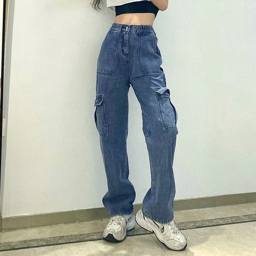 Eyelet Buckle Cyber Punk Goth Baggy Jeans Y2k Woman Techwear Dark