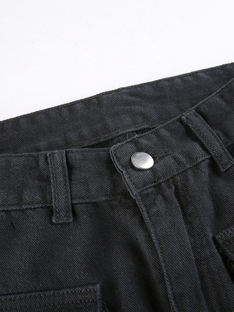 Eyelet Buckle Cyber Punk Goth Baggy Jeans Y2k Woman Techwear Dark