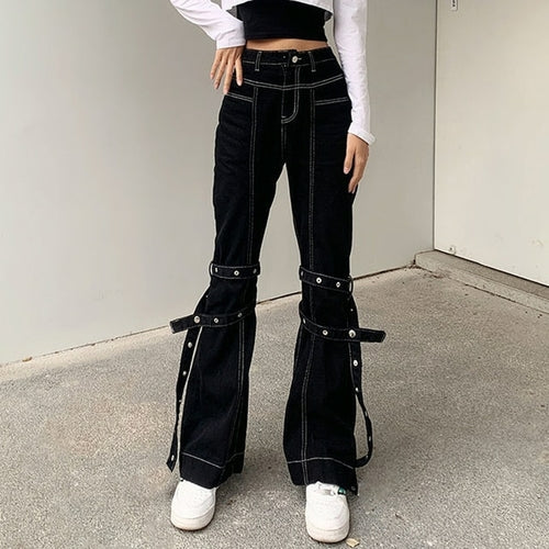 Gothic Emo Alt Cargo Pants Techwear Hip Hop Jeans Lazy Goth Punk Black