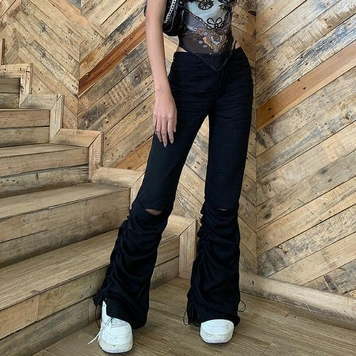 Gothic Emo Alt Cargo Pants Techwear Hip Hop Jeans Lazy Goth Punk Black