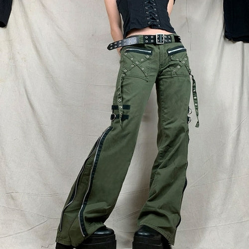 Gothic Emo Alt Cargo Pants Techwear Hip Hop Jeans Lazy Goth Punk Black