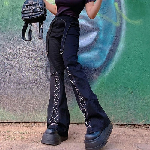 Gothic Emo Alt Cargo Pants Techwear Hip Hop Jeans Lazy Goth Punk Black
