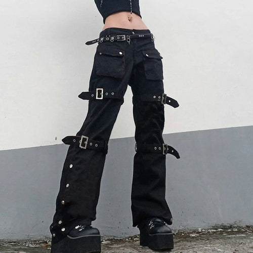 Gothic Emo Alt Cargo Pants Techwear Hip Hop Jeans Lazy Goth Punk Black
