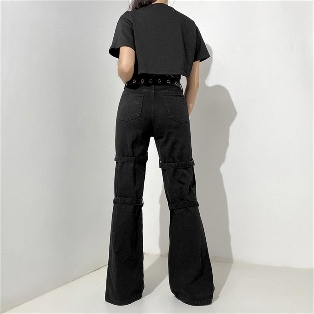 Gothic Emo Alt Cargo Pants Techwear Hip Hop Jeans Lazy Goth Punk Black