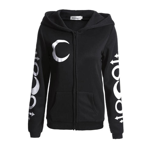 XUANSHOW Women Hoodies Sweatshirts Gothic Punk Moon Letters Print
