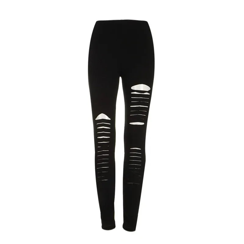 Black Punk Ripped Torn Slashed Cut Striped Leggings Pants Gothic Club
