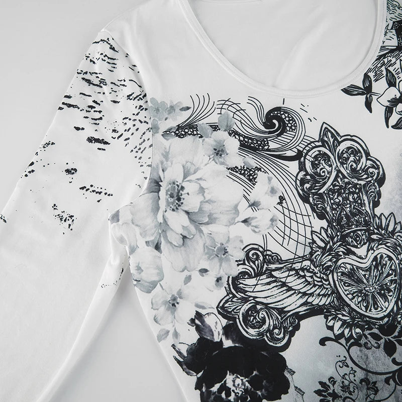 Rhinestone Graphic Print T-shirt Retro Harajuku Fairycore Grunge Slim