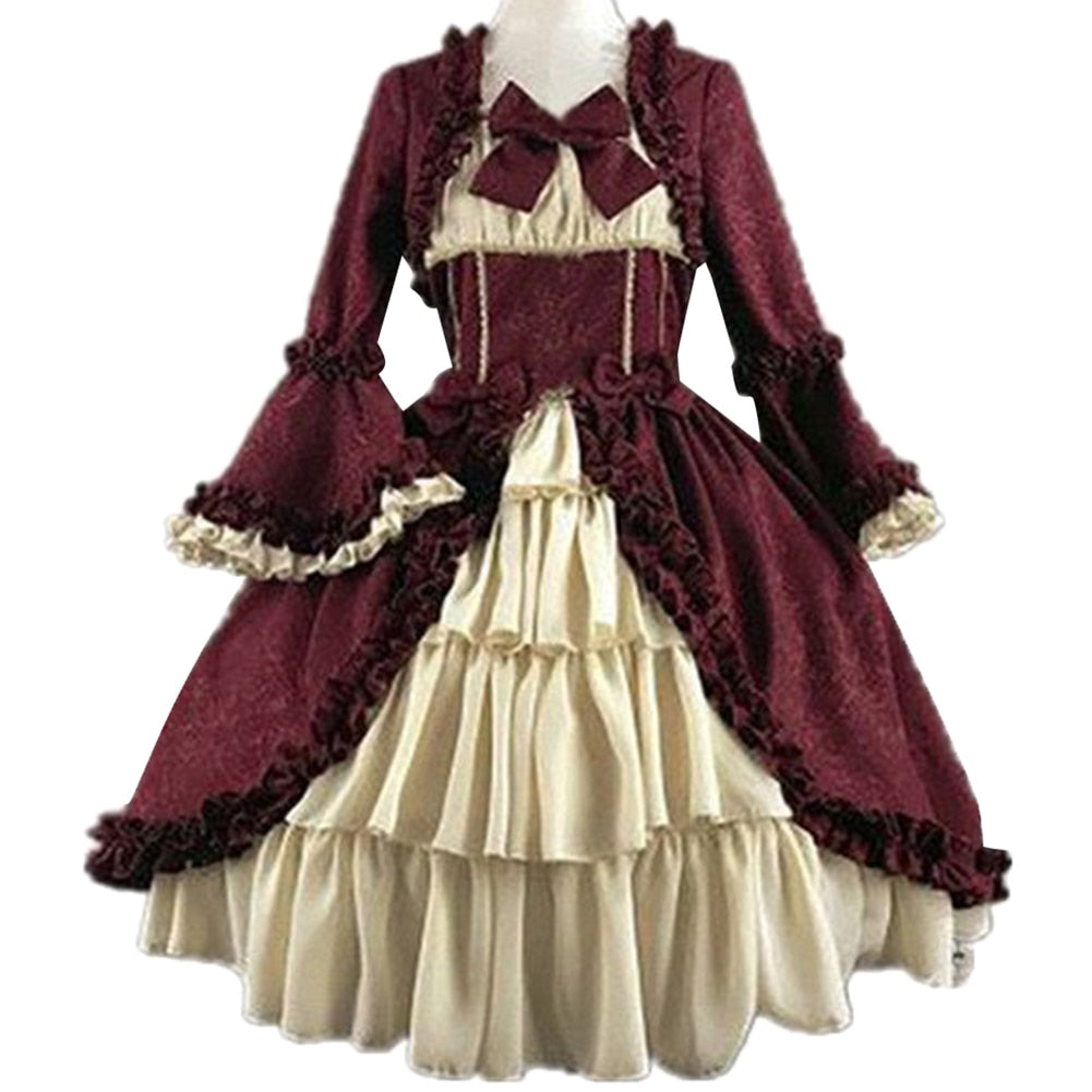 Medieval Retro Gothiced Court Dress Royal Lady Ball Dress Square Neck