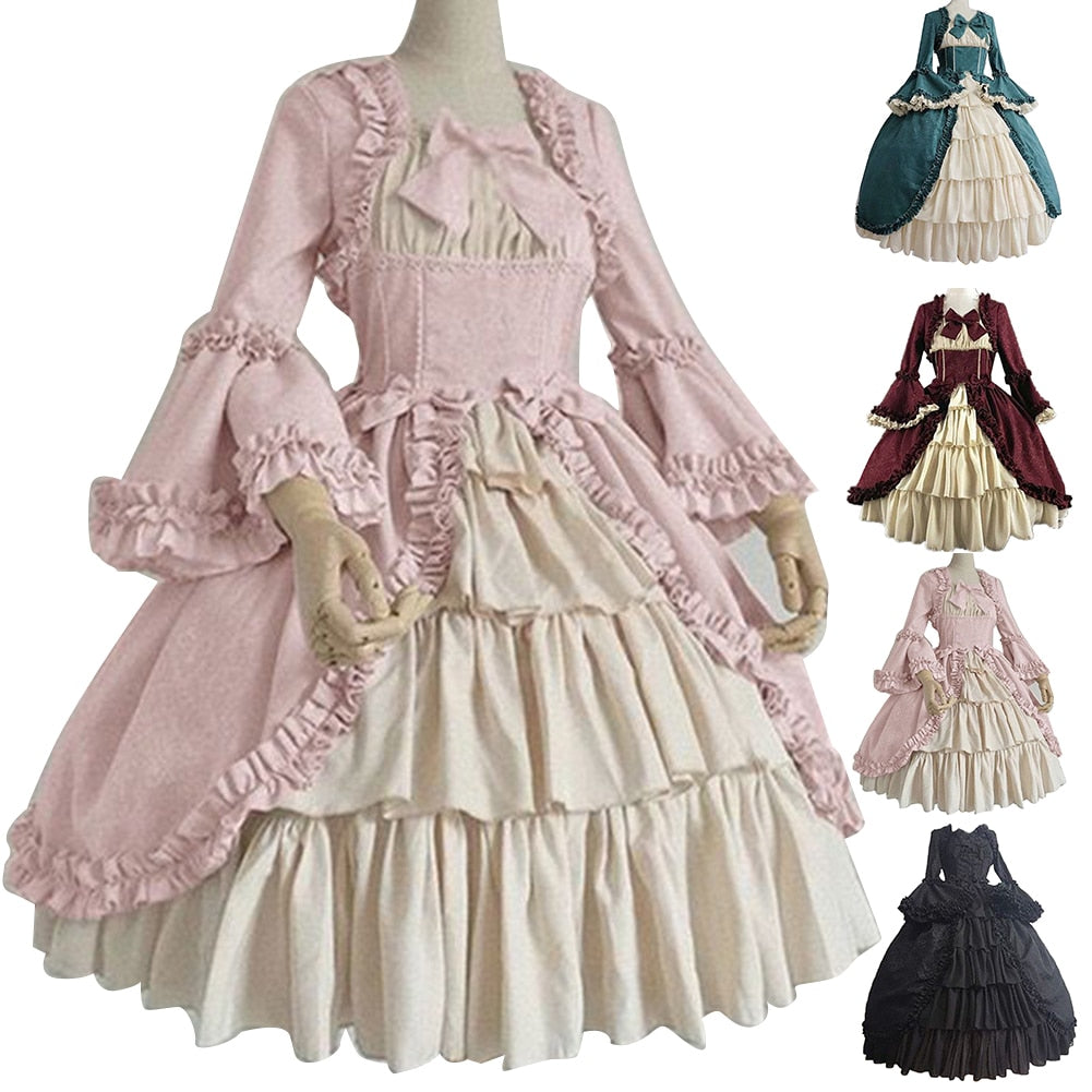 Medieval Retro Gothiced Court Dress Royal Lady Ball Dress Square Neck