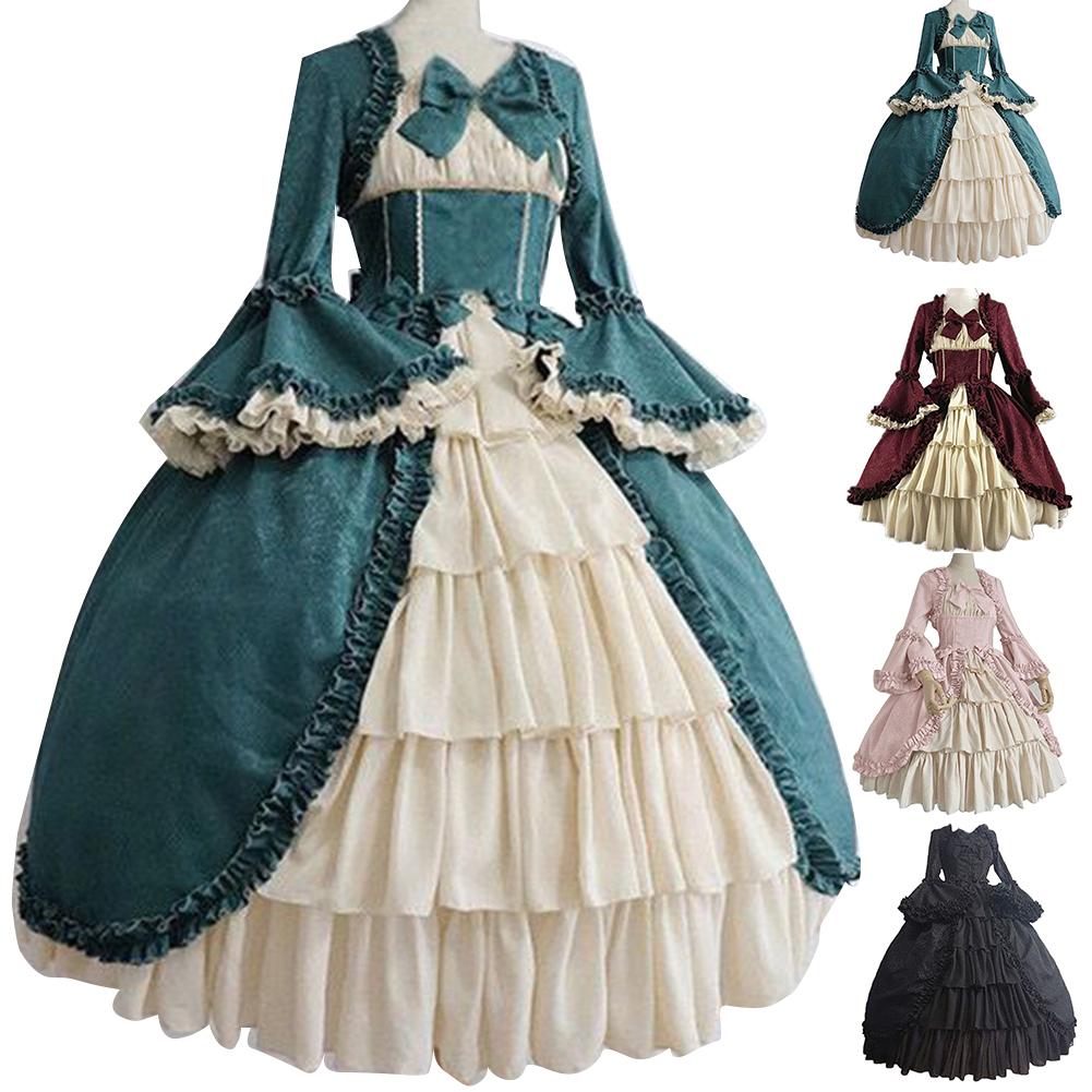 Medieval Retro Gothiced Court Dress Royal Lady Ball Dress Square Neck