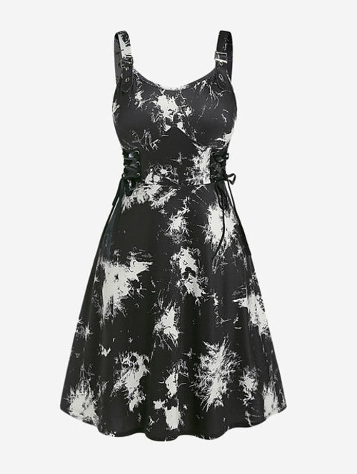 Rosegal Gothic Buckled Lace Up High Low Midi Dress High Waist