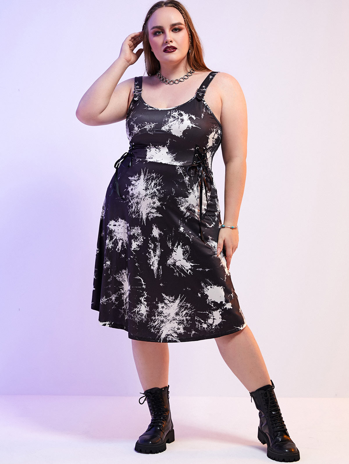 Rosegal Gothic Buckled Lace Up High Low Midi Dress High Waist