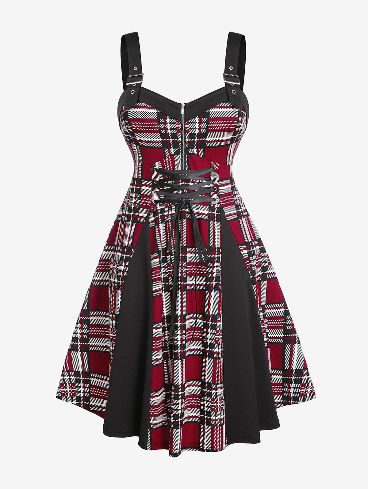 Rosegal Gothic Buckled Lace Up High Low Midi Dress High Waist