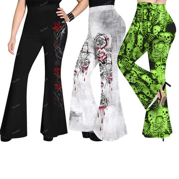 ROSEGAL Plus Size Gothic Printed Flare Pants 3D Printed Graphic Full