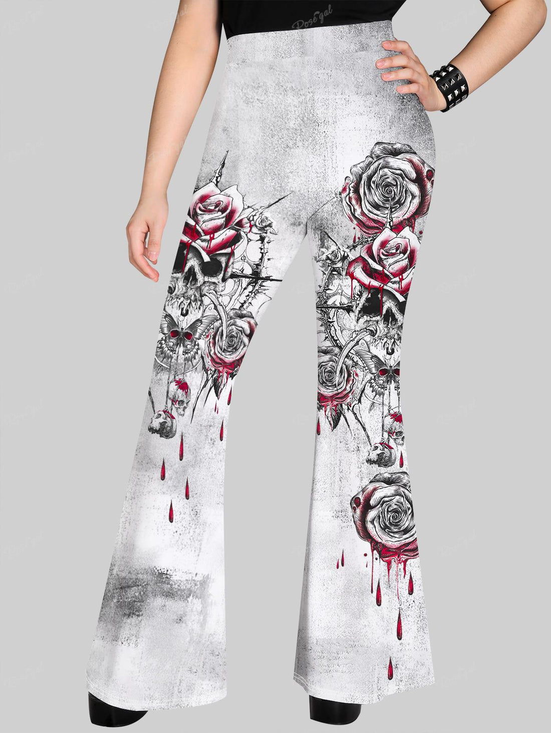 ROSEGAL Plus Size Gothic Printed Flare Pants 3D Printed Graphic Full