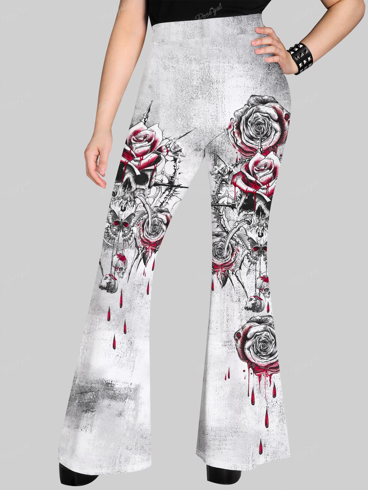 ROSEGAL Plus Size Gothic Printed Flare Pants 3D Printed Graphic Full