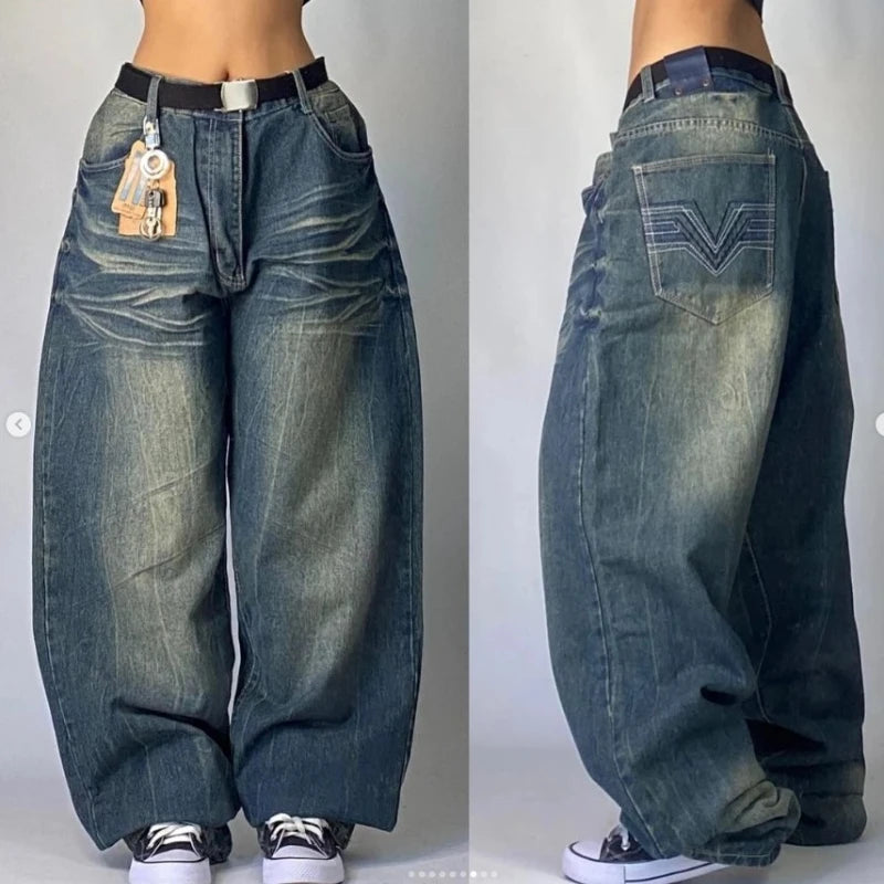 2024 New American Harajuku Retro Straight High Waist Y2K Street Style
