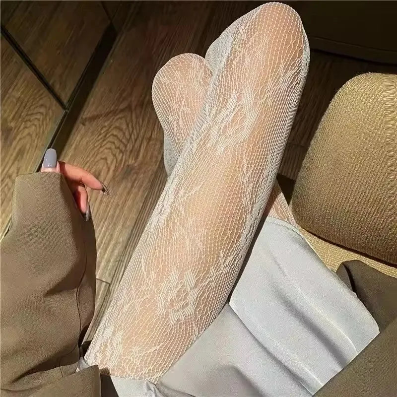 Y2k Fashion Gothic Flower Hollow Out Sexy Pantyhose Women Fishnet