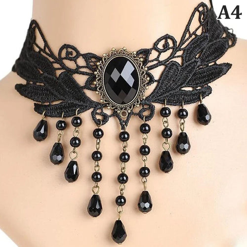New Sexy Gothic Chokers Crystal Black Lace Neck Choker Necklace