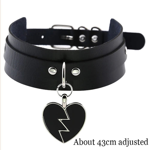 Woman Black Punk Choker Collar Necklace Sexy PU Leather Heart Lock Key