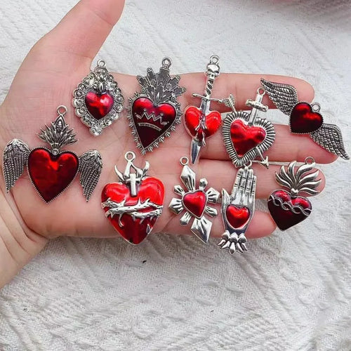 10pcs Mixed Silver Plated Enamel New Gothic Style Sacred Heart Alloy