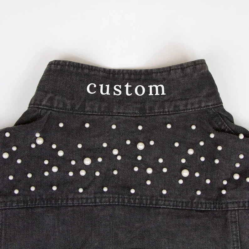 Black Pearl Customized Wedding Denim Jacket Til Death Do Us Part
