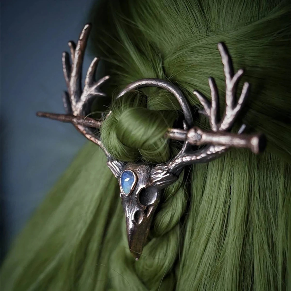 Gothic Retro Cow Skull Skeleton Moonstone Hair Clips Hairpins for