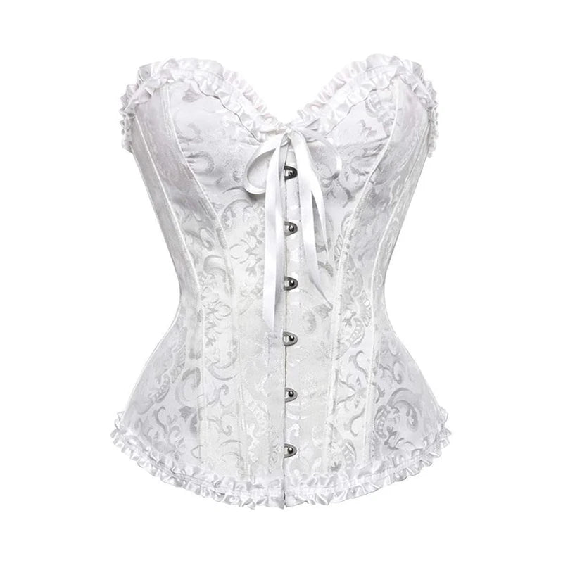 BurVogue Women Lace Up Sexy Floral  Boned Corset Overbust Body Shaper