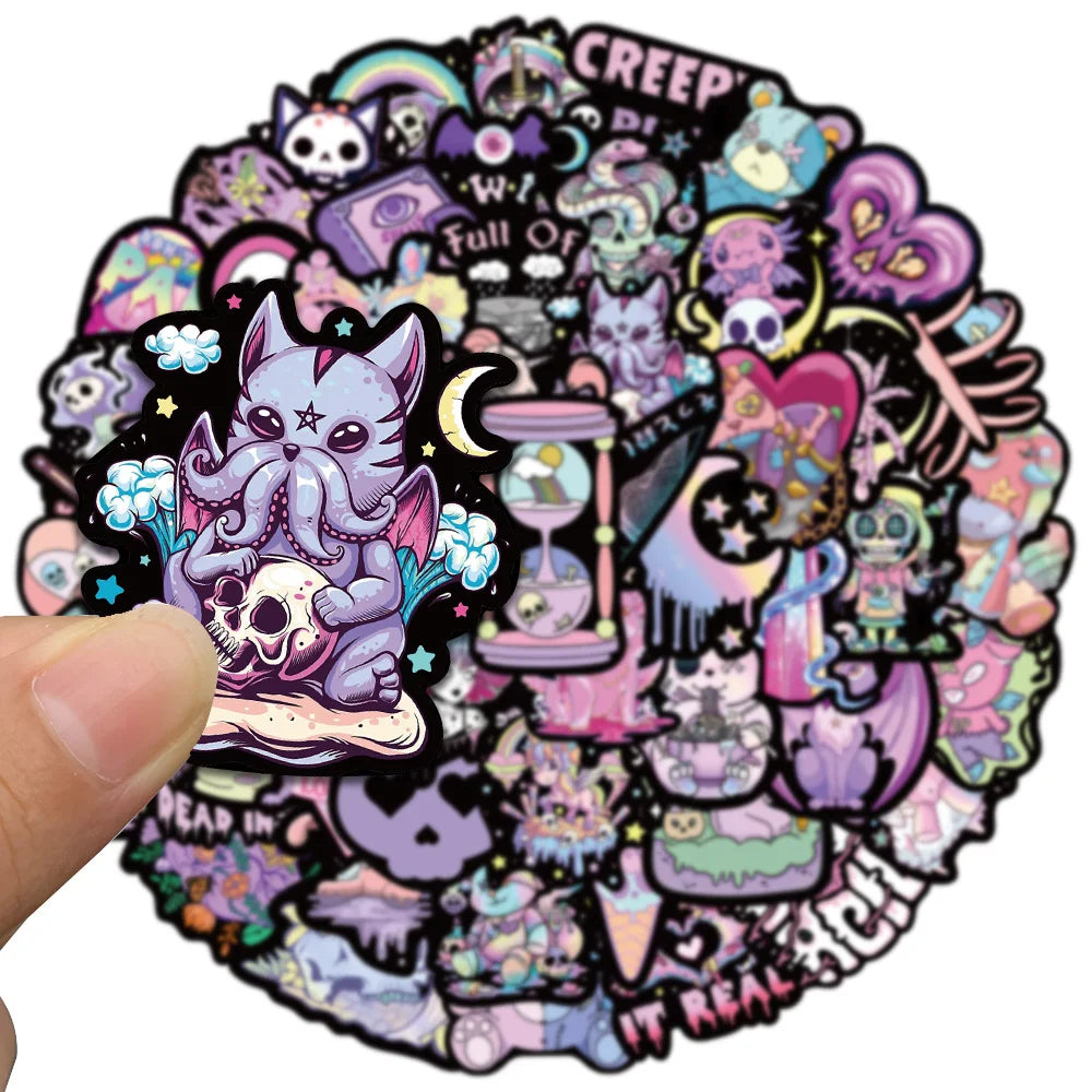 56pcs Creepy Cute Darkness Gothic Cartoon Skulls Stickers For Laptop
