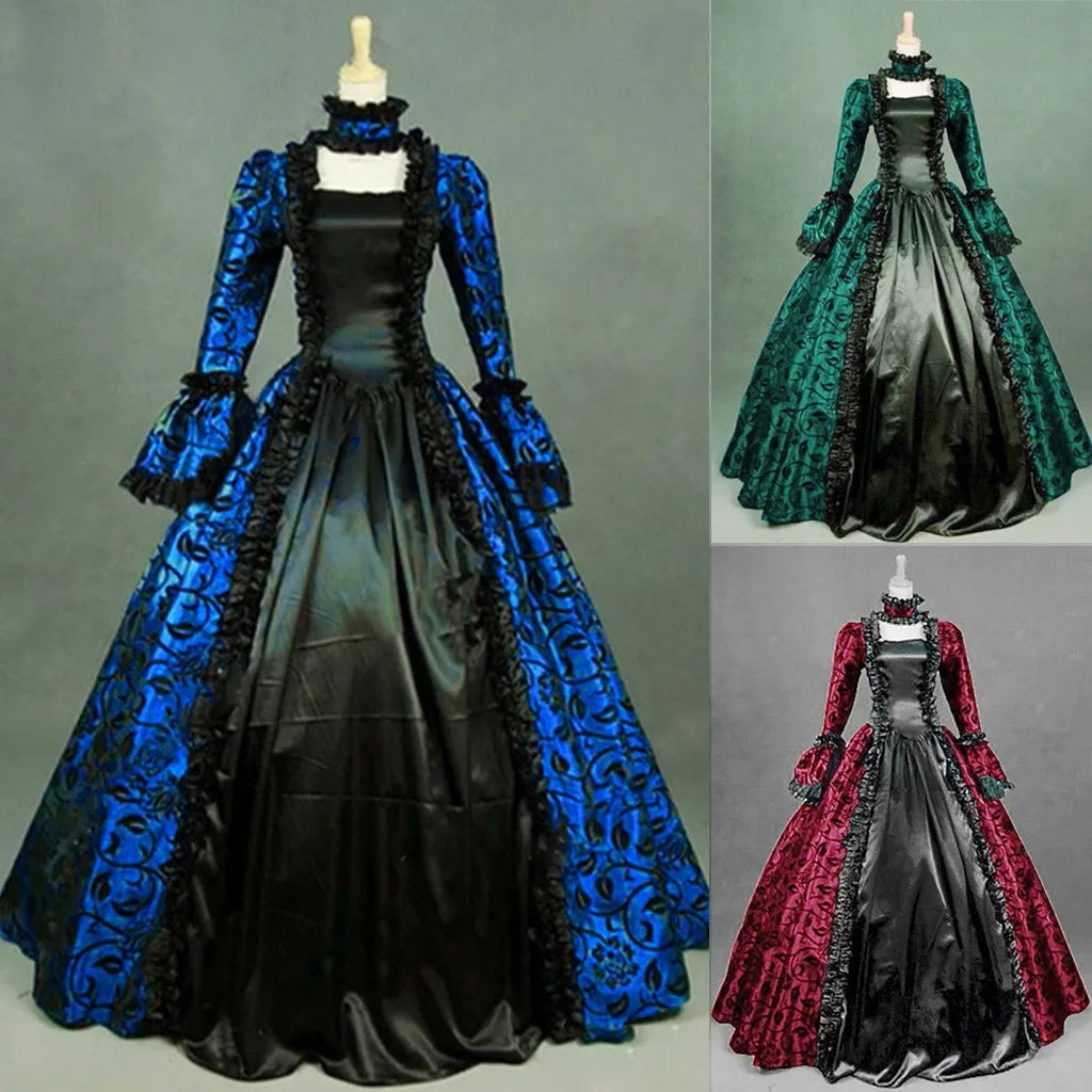 New Women's Retro Long Sleeve Dress Medieval Victorian Court Lace