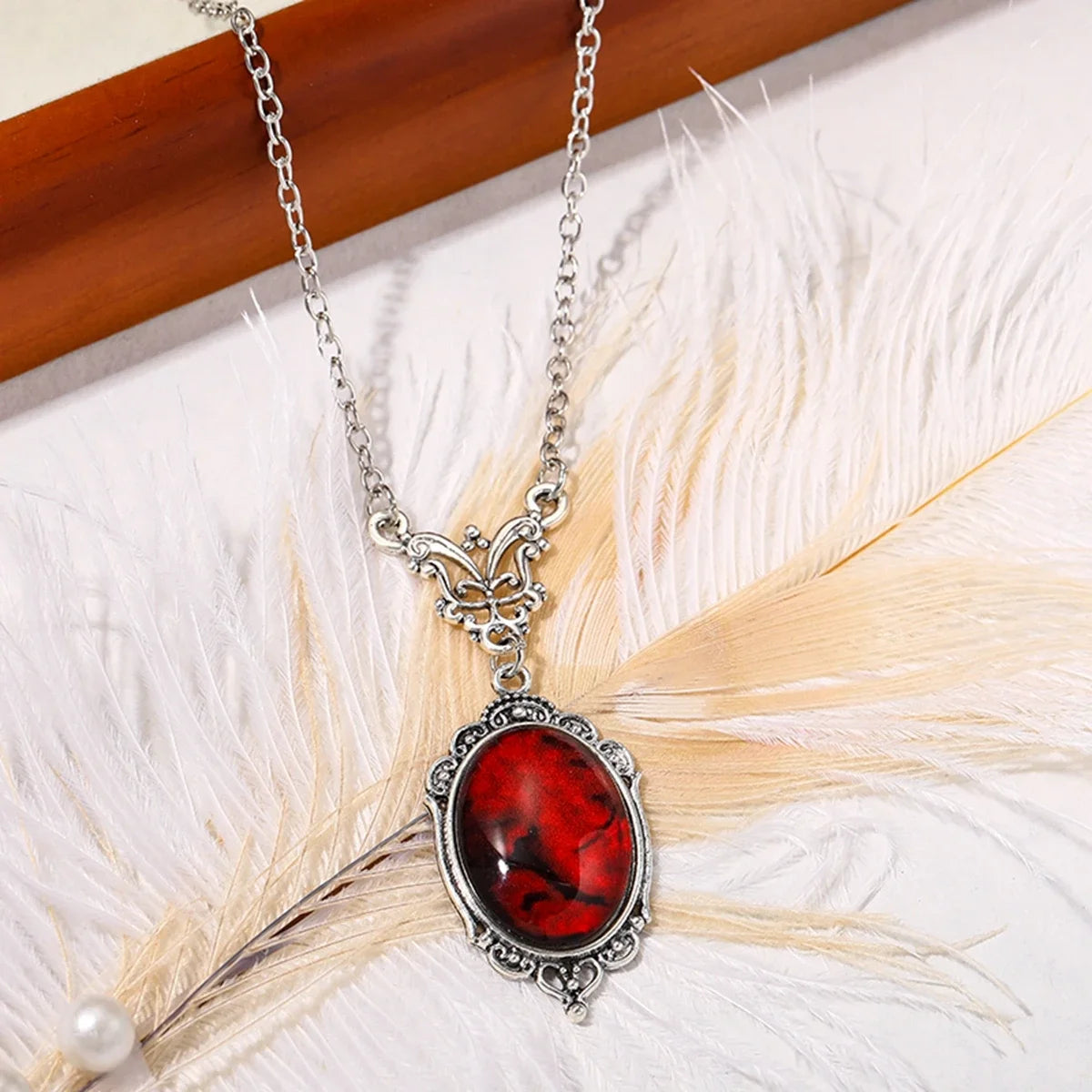 Gothic Blood Red Quartz Charm Necklace Oval Pendant Necklace For Women