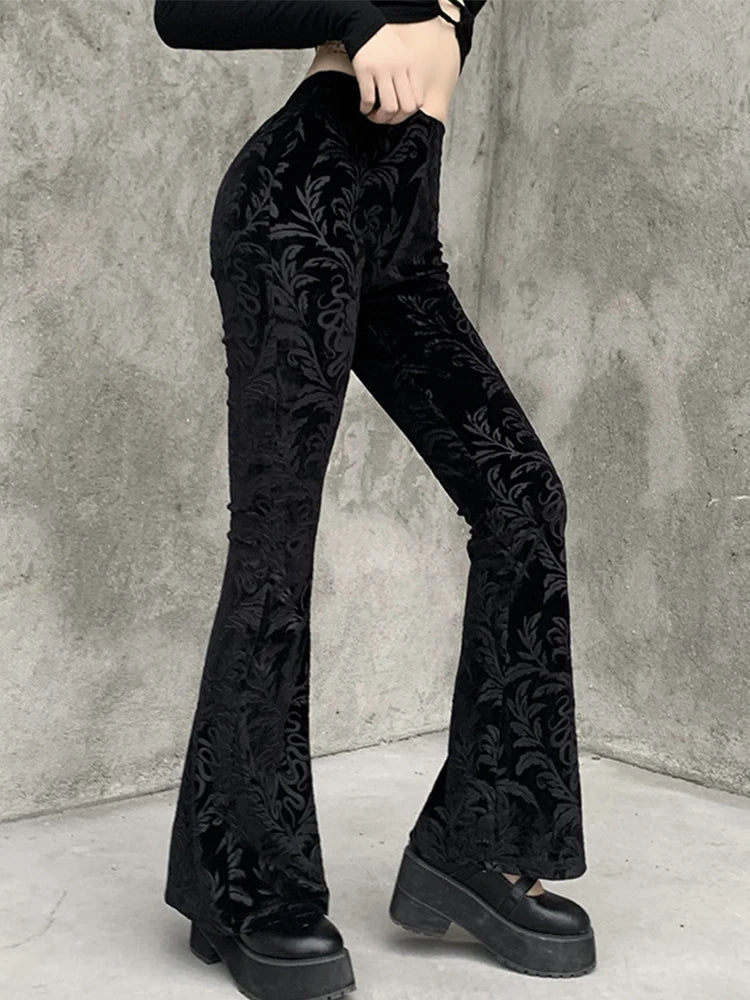 AltGoth Vintage Dark Gothic Velevt Pants Women Streetwear Harajuku