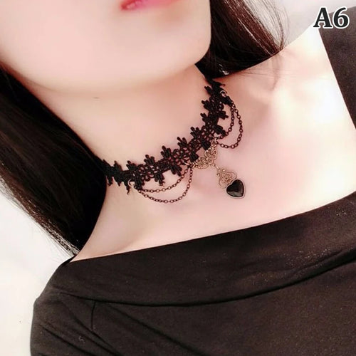 New Sexy Gothic Chokers Crystal Black Lace Neck Choker Necklace
